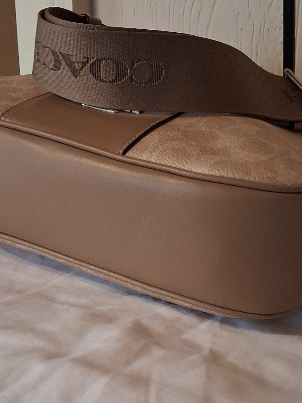 Coach Signature Ellie File Canvas and Leather Shoulder Bag in Khaki - Picture 7 of 14
